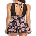 thumbnail image 2 of Women One Piece Modest Swim Dress Halter Neck Floral Leaf Leopard Print Open Back Ruched Swimsuits, 2 of 6