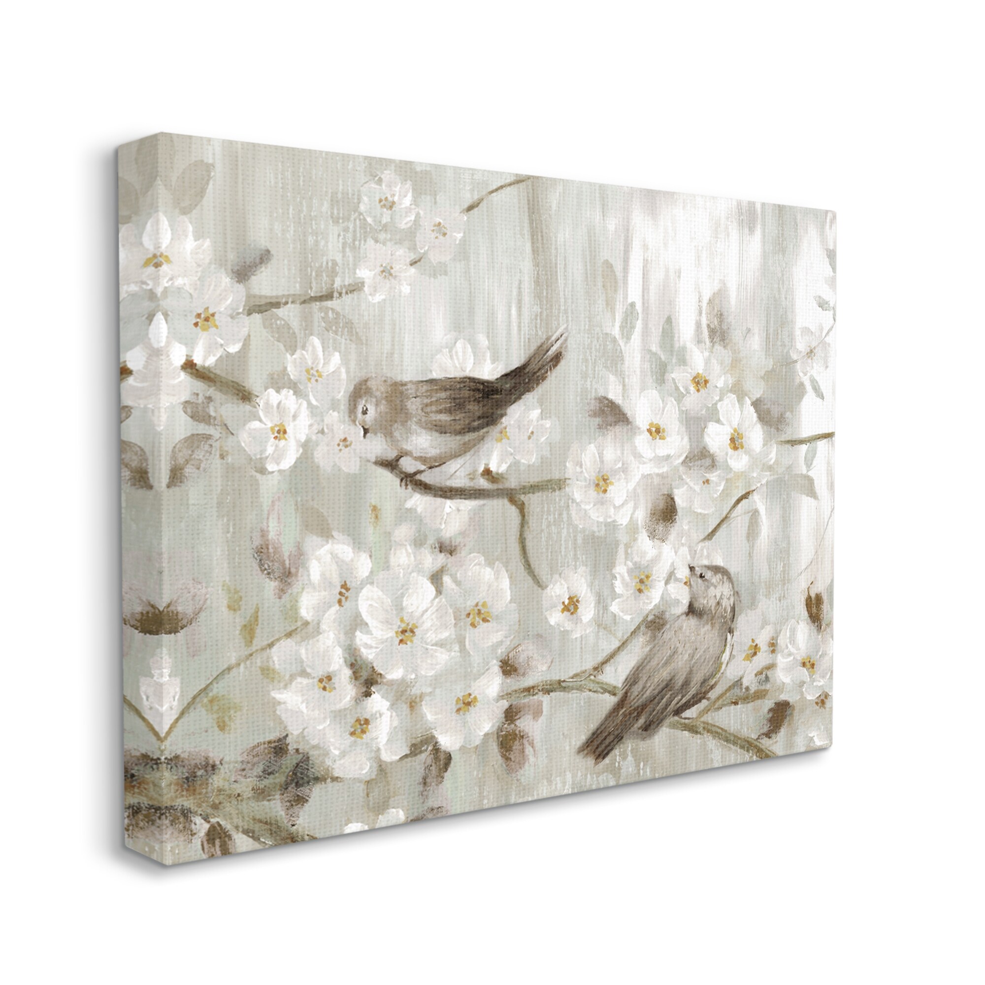 Stupell Industries Birds on Spring Blossom Tree Branches Farmhouse Painting, 30 x 24, Design by Nan