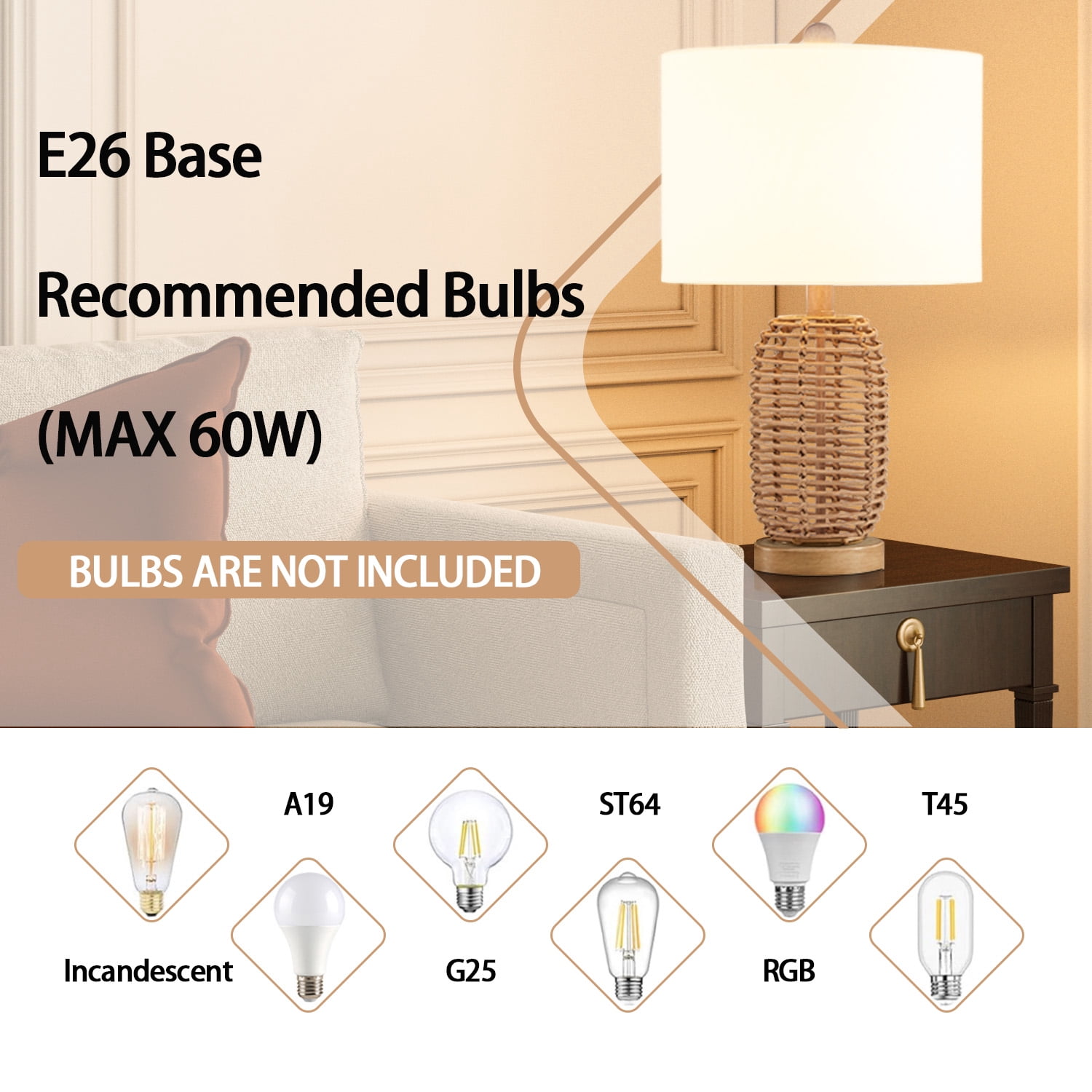 Maxax Natural Rattan Table Lamps Set of 2, Coastal Bedside Lamps 21'' Tall Brown Nightstand Lamps with White Fabric Shade for Bedroom, Living Room