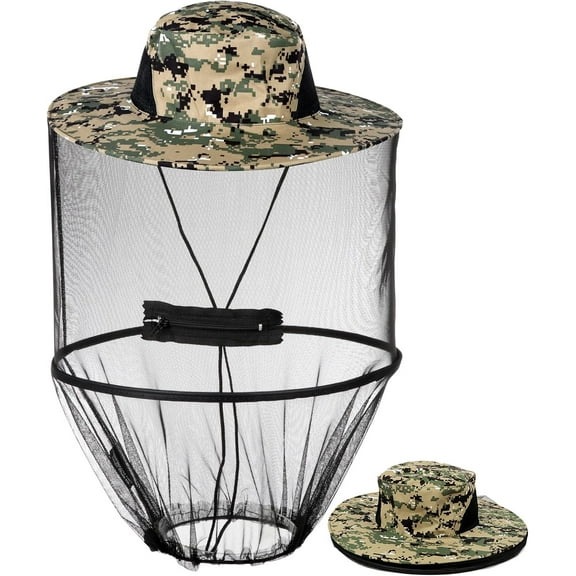 Mosquito Head Net Hat, Sun Hat with Netting, Bee Keeper Hat, Safari Fishing Hats for Outdoor Hiking, Camping, Gardening