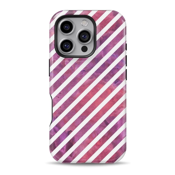 DesignSkinz Scratch-Resistant Hard Slim Case Compatible with iPhone 16 (Compatible with MagSafe) - White Slanted Lines Over Pink and Purple Grunge Surface