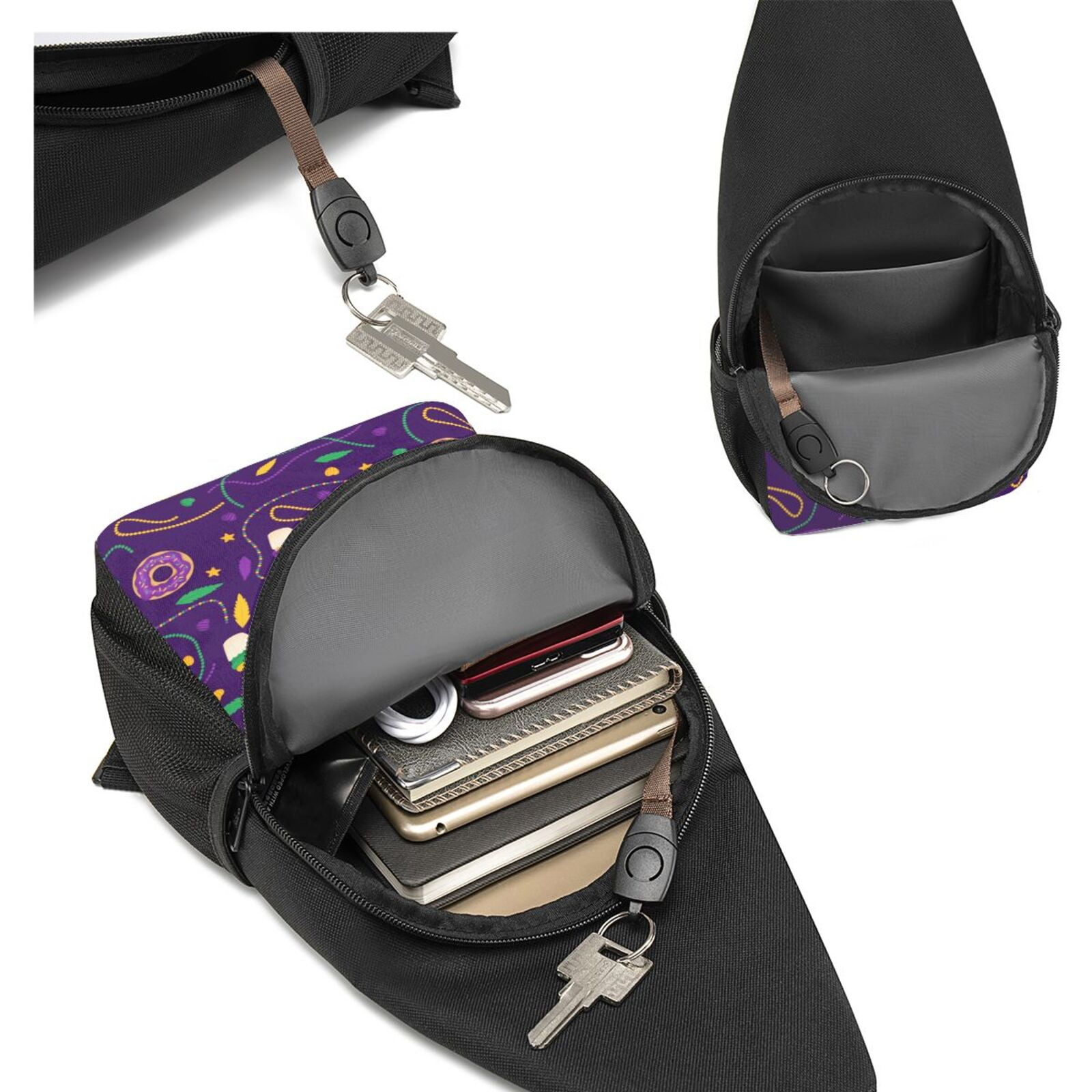 Xecao's Mardi Gras and Donuts Print Sling Bag: A Versatile Chest, Shoulder, and Crossbody Backpack for Casual Days Out, Perfect for Both Men and Women
