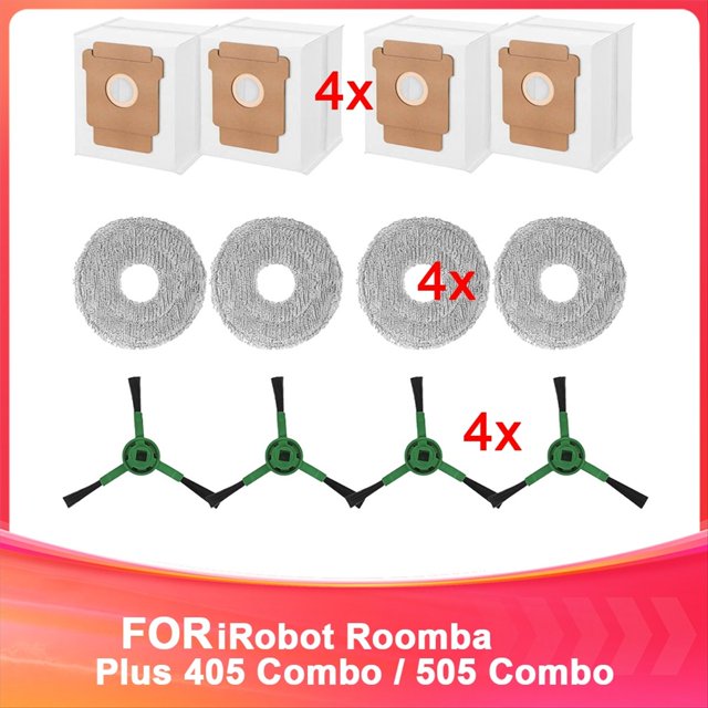 Piezas para Aspiradoras para Plus 405 Combo/505 Combo: Cepillo Lateral, Paño de Fregona, Bolsa para Polvo y Accesorios.