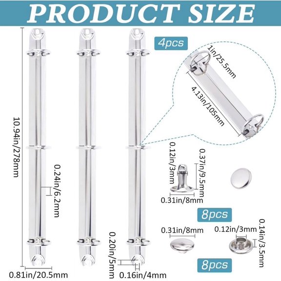 Iron 4Pcs 3 Ring Metal Binder Mechanism Iron Loose Leaf Binding Mechanisms Replacement Hinged Clamp kit O Rings Binding Spines Combs for DIY Planner Making School Document Organization