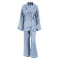 thumbnail image 1 of Txlixc Traje de pijama para mujeres, portátil de manga larga de color sólido + pantalones sueltos + cinturón Txlixc moda, 1 of 9