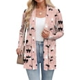 thumbnail image 5 of WTOBBY Women's Lightweight Open Front Cardigan Sweater Long Sleeve Casual Loose Thin Knit With Pockets Halloween Print Cover Up Top For Fall Layering,Pink M, 5 of 6