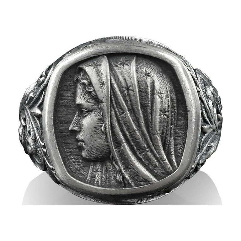 Holy Mother Virgin Mary Sterling Silver Square Signet Ring Catholic Gifts for Women Mens Signet Rings Christian Gifts Religious Jewelry Walmart
