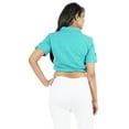 thumbnail image 5 of Bimba Womens Henley Crop Top With Collar Solid Elastic Hem Crop Tee Blouse, 5 of 7