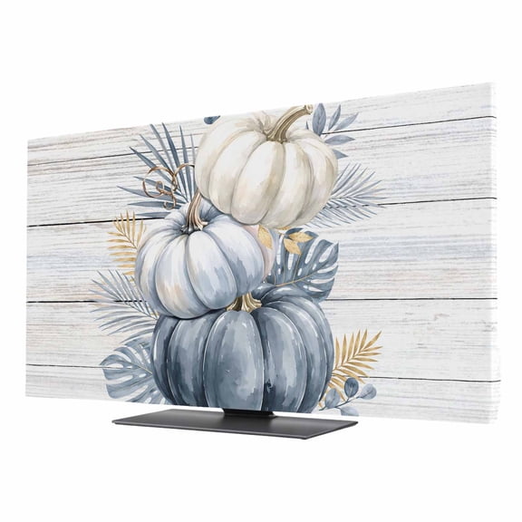Indoor TV Cover 55 Inch, Thanksgiving Pumpkin Elastic Monitor Dust Covers for Television, Desktop Computer Fall Tropical Monstera Leaf Wood Grain Dustproof Fitted TV Cover for Inside 47.9"L x 26.9"H