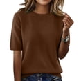 thumbnail image 2 of Womens Sweaters Short Sleeve Lightweight Knit Summer Spring Tops Dressy Crew-Neck Work Blouses Business Casual Coffee M, 2 of 6
