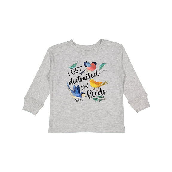 Inktastic I Get Distracted by Birds Boys or Girls Long Sleeve Toddler T-Shirt