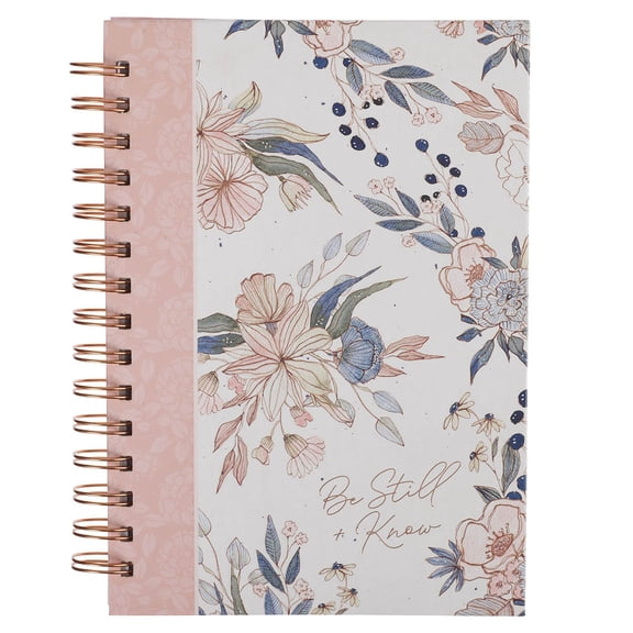 Christian Art Gifts Inspirational Journal, Be Still Wide Ruled Notebook, Psalm 46:10 Bible Verse, Pink Floral, 192 Lined Pages w/scripture, (8.4” x 6.4” x 1”)
