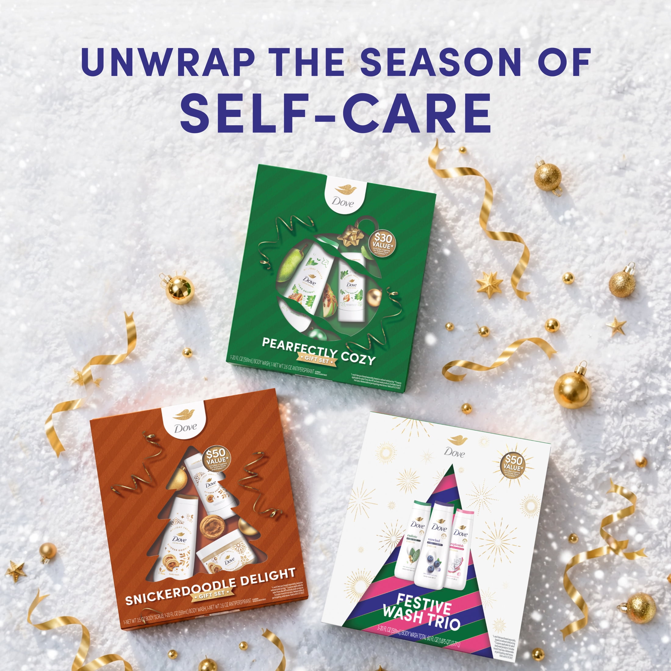 Dove Limited Edition Festive Wash Trio Gift Set For Hydrated & Soft Skin, 3 Pack