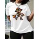 thumbnail image 1 of Camiseta de cuello redondo con estampado de dibujos animados para mujer, informal, de manga corta y largo regular, de punto de algodón para todas las estaciones, ideal para deportes de ocio., 1 of 6
