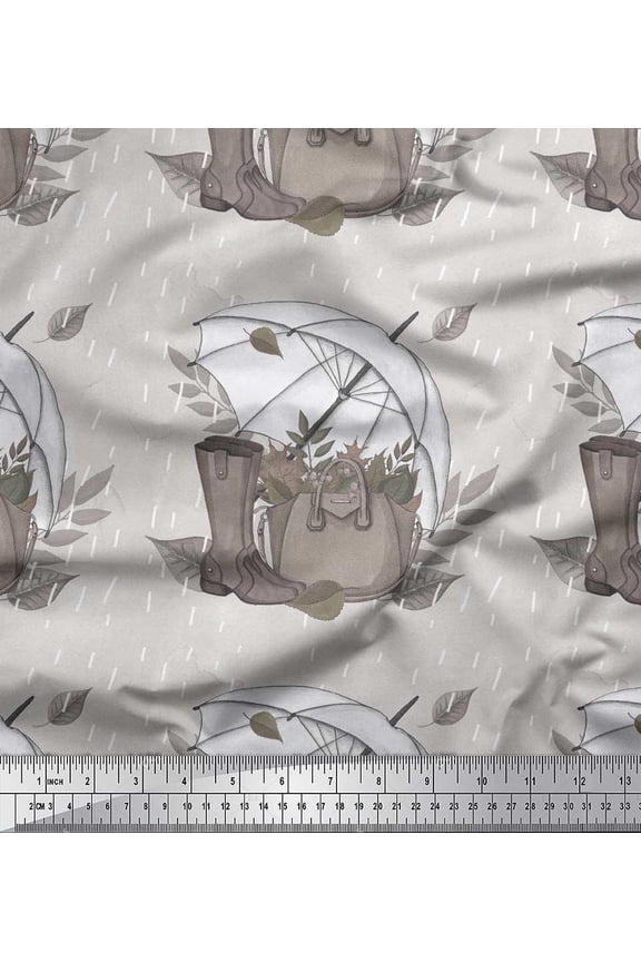 Poly Georgette Fabric Umbrella,Boots & Handbag Women Print Sewing Fabric Yard 42 Inch Wide