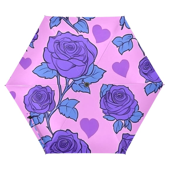 ALAZA Rose Flower Purple UPF 50  Compact Folding Umbrella for Rain Travel Umbrella Packable