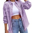 thumbnail image 2 of Cross Border New Women's Clothing Solid Color Medium Long Sleeved Distressed Denim Jacket With American Style Women's Jacket, 2 of 5