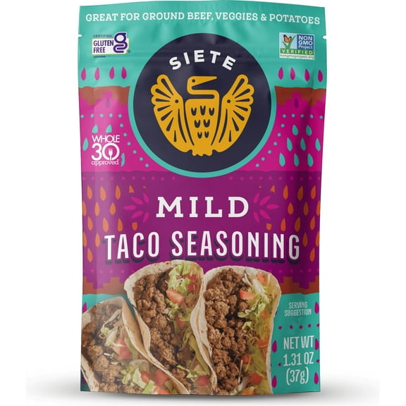 Pack Of 2 Siete Mild Taco Seasoning, 1.3 oz (Package May Vary)