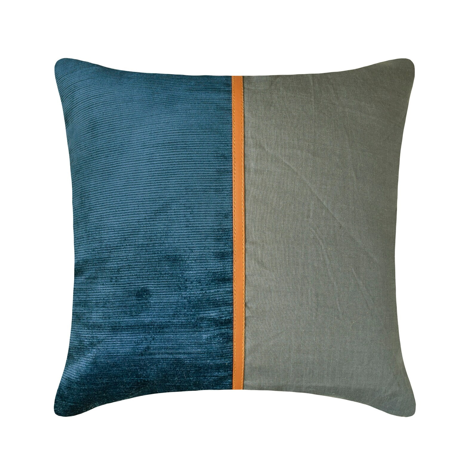 The HomeCentric Decorative Pillow Covers Blue Pack of 2, 20"x20" (50x50 cm) Corduroy & Linen Patchwork & Corduroy Cushion Covers For Sofa, Patchwork Modern Style - Cozy Cord Blue