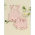 thumbnail image 2 of Gureui Baby Girls Knit Shorts Outfits Solid Color Sleeveless Cami Tops with Elastic Waist Shorts 2Pcs Set, 2 of 9