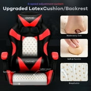 Ergonomic Gaming Chair, Brochao Gaming Chair with Speaker & LED Lights, Computer Racing Chair for Adults, PU Leather Office Chair with Footrest Lumbar Support Headrest, Red with Light