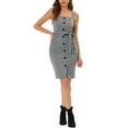thumbnail image 2 of INSPIRE CHIC Women's Elegant Plaid Button Front Tie Waist Pinafore Overall Pencil Dress XS Black White, 2 of 4