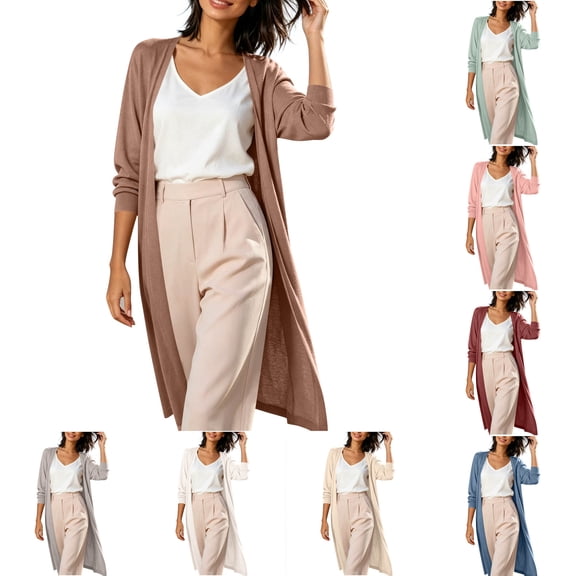 Gealkoca Solid Color Open Front Maxi Long Cardigan Sweater for Women Lightweight Long Sleeve Cardigan Oversized Long Coat Trendy