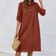 thumbnail image 1 of Puntoco Vestido De Algodón Y Lino De Color Sólido Con Botones Y Cuello Redondo De Manga Corta Para Mujer A La Moda Burdeos M,Regalos Para Mujer Joven, 1 of 6