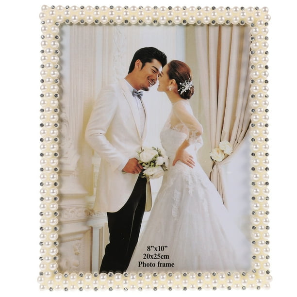 ColoMX Portafotos con marco de fotos con decoración de perlas, portafotos decorativo