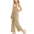 thumbnail image 3 of Tfken Girls Overalls Summer Sleeveless Comfy Casual Jumpsuit With Pockets Soft Daily Wear Children Trendy Clothes Size 13-14 Years Beige, 3 of 8