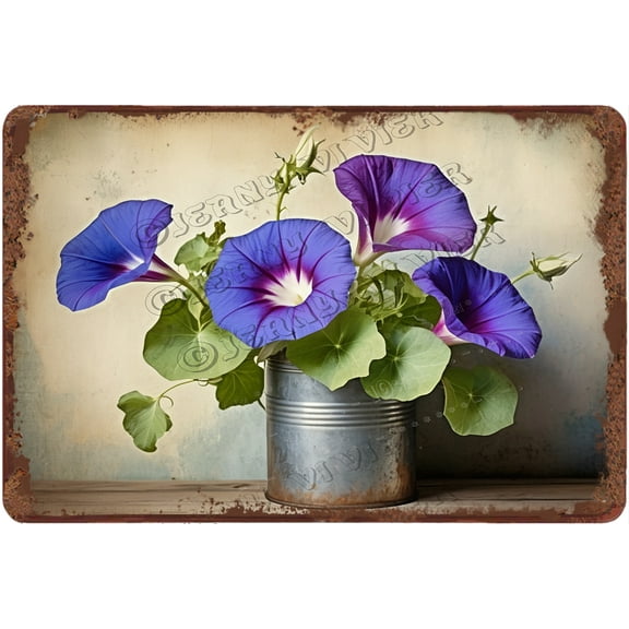 Morning Glory Vintage Tin Sign Rustic Home Decor Flower Art Morning Glory Wall Sign Decor Southwestern Botanical Art for Home Kitchen Bar Room Garage Decor,Aluminum 12"x8"