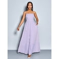 thumbnail image 4 of Mauve Purple And White Striped Flowing Maxi Dress With Spaghetti Straps, Chest Gathering, Pockets, A-Line Silhouette, 4 of 6