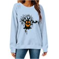 thumbnail image 5 of Women's Hoodless Sweatshirt for Casual Wear with Halloween Pumpkin Cozy Crewneck Fall Top for Seasonal Style and Comfort Light Blue M, 5 of 5