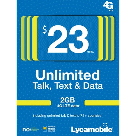 Lycamobile $23 Unlimited 30 Day Plan with International Calling (with 3GB of high speed data, then 2G) (Email (Best Sim For Calling India)