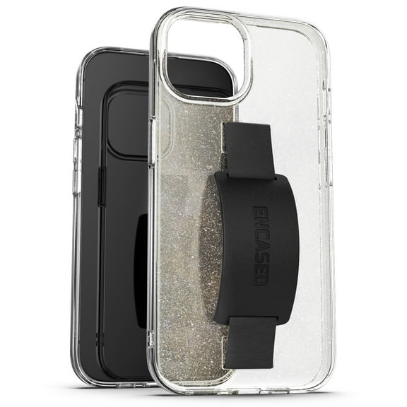Encased Bando Case Designed for iPhone 15 Glitter Case with Strap Finger Loop (Clear Glitter)