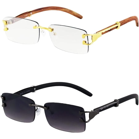 Gold Stylish Glasses Clear Lens Rectangular Retro Rimless Tinted Sunglasses