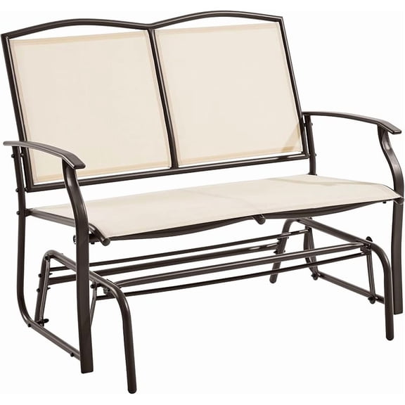 Outdoor Glider 2-Person Outdoor Glider Bench, Patio Glider Chair, Rocking Patio Chairs Outdoor Loveseat for Backyard, Poolside, Garden,Porch, Heavy Duty Steel Frame, Beige