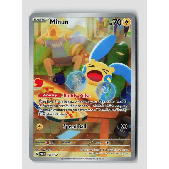 Collectible 2023 Paradox Rift Minun Secret Rare Holo #194/182 Pokemon Trading Card English