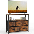thumbnail image 4 of TV Stand, Entertainment Center Dresser with 5 Fabric Drawers with Open Storage Shelf for Bedroom Living Room Hallway, Rustic Brown, 4 of 6