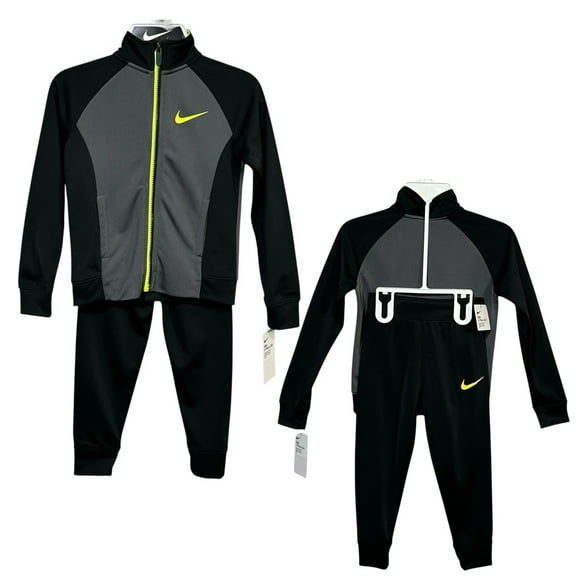 Nike Little Boys Track Suit Set Size 4 Black Gray Full Zip Jacket & Pants Outfit
