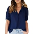 thumbnail image 2 of Womens Plus Size,Women Fashion Solid Color Casual V-Neck Short Sleeve Loose T-Shirt Tops, 2 of 7