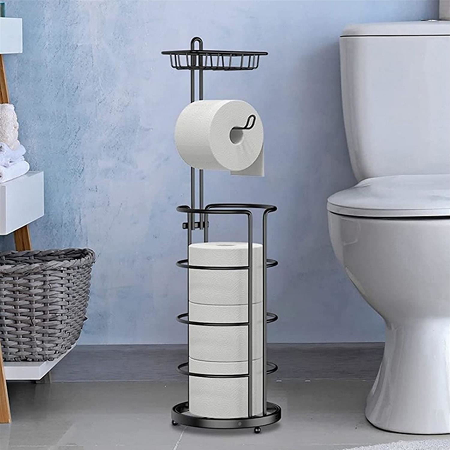 Kadyn Toilet Paper Roll Holder, Toilet Paper Holder Stand for 4 Large Rolls, Free Standing Toilet Tissue Roll Holder for Bathroom, Metallic Black Kadyn Toilet Paper Roll Holder, Toilet Paper Holder Stand for 4 Large Rolls, Free Standing Toilet Tissue Roll Holder for Bathroom, Metallic Black