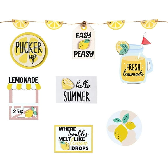 HJQEQVD Lemon Tiered Tray Decor Lemon Decorations for Kitchen Lemon Table Decor Summer Lemonade Wooden Signs Rustic Farmhouse Decorative Trays for Home Kitchen Summer Lemon Theme Decor,A