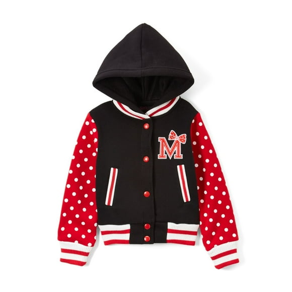 unik Girl Varsity Jacket with Polka Dot Sleeves (Small (5/6), Red)