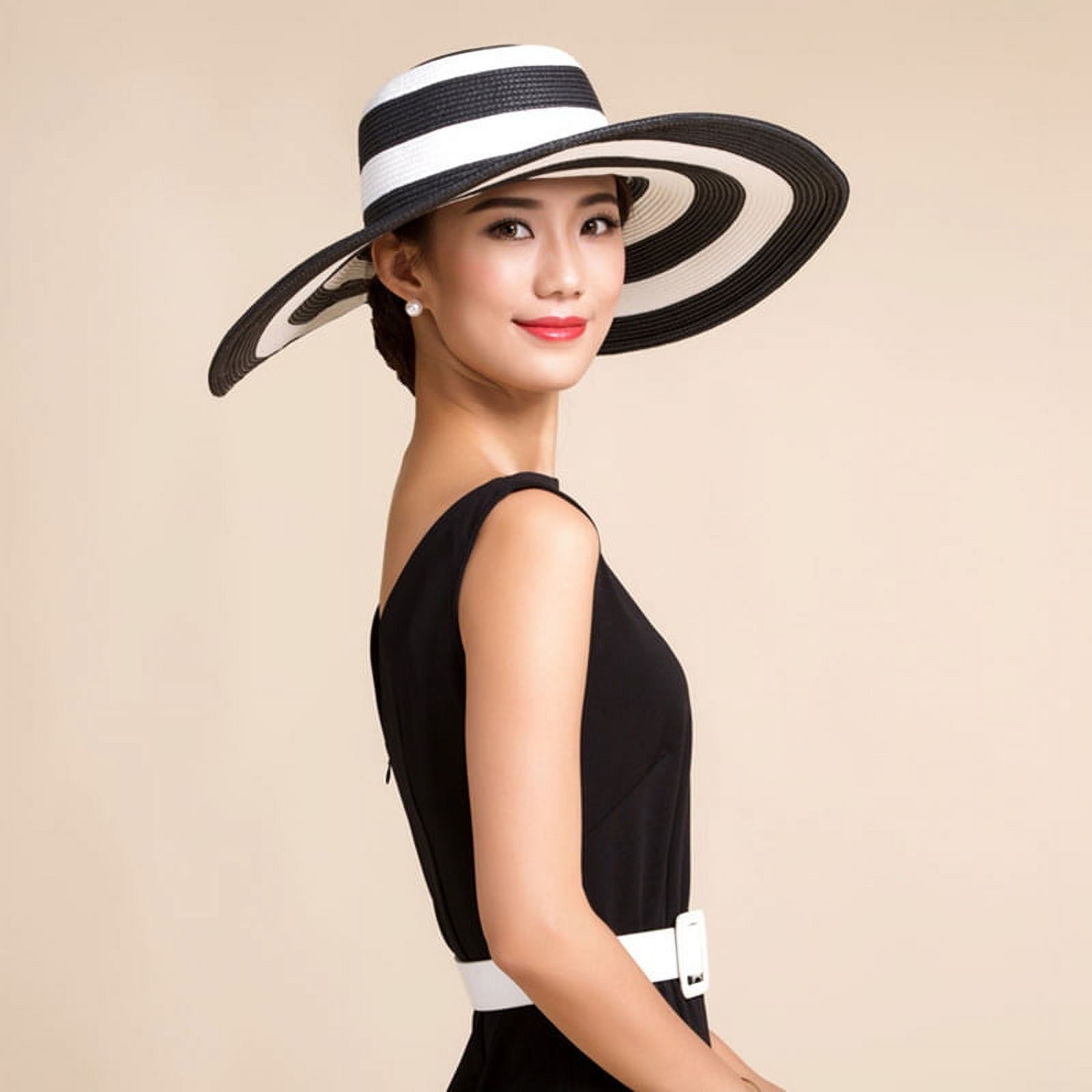 ハット Alvy Red Striped Straw Hat Ruanlalo Women Fashion Stripe Wide Brim Floppy Straw Hat
