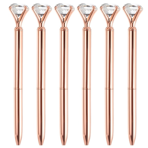 Uxcell Black Ink Ballpoint Pen Crystal Diamond Twist Metal Pen 1.0mm Medium Point Style 1, Rose Gold 6 Pack