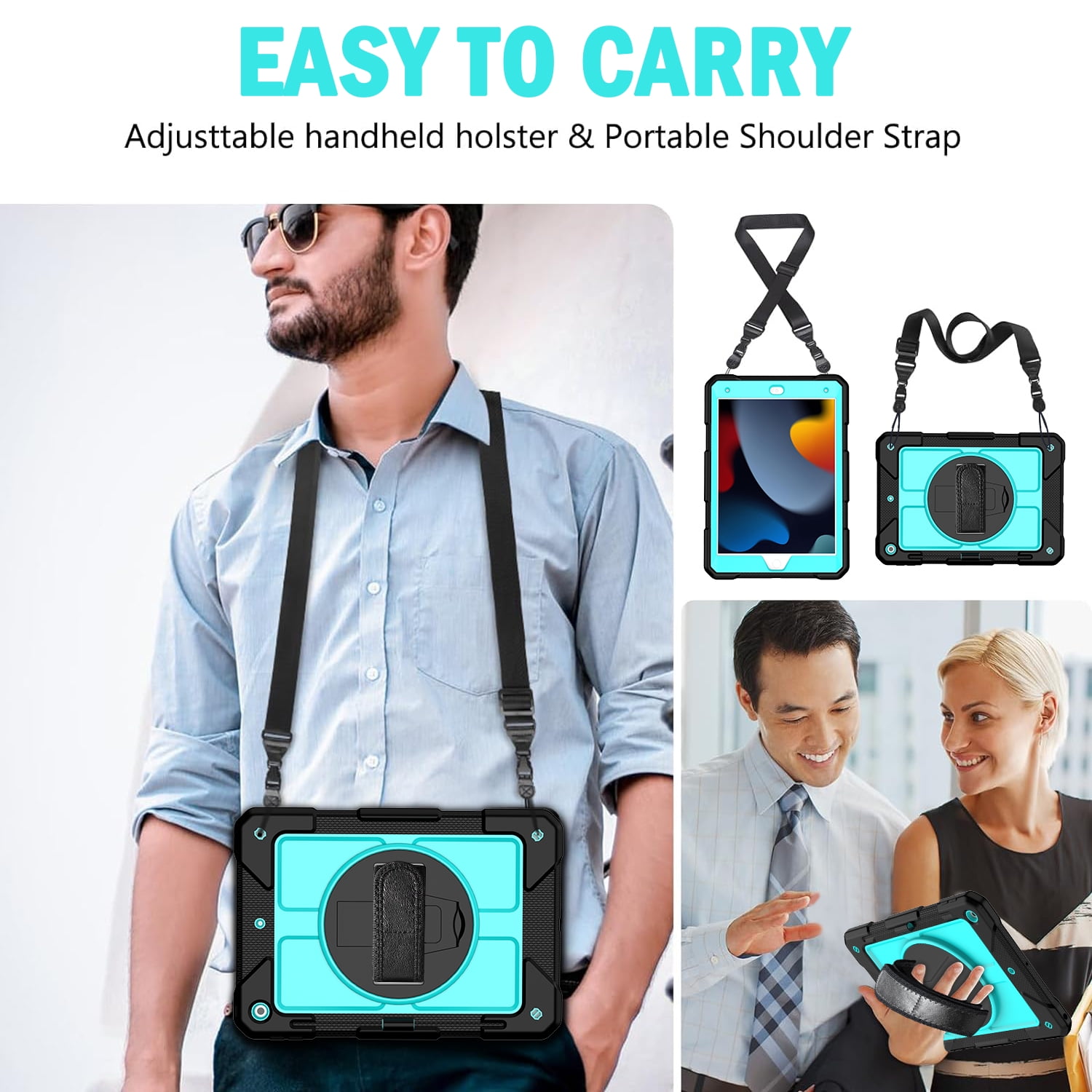 BMOUO iPad 9th Generation Case, iPad 8th/7th Generation Case, iPad 10.2 Case,Hybrid Shockproof [360 Rotating Stand] [Hand Strap] [Pencil Holder] Kids Case for New iPad 10.2" 2021/2020/2019, Sky Blue