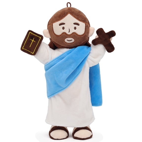 13.4in Jesus Doll Movable Frame Bible Book Various Shapes High Playability For Hanging Easter Gifts Christmas Gifts For Boys And Girls-Blue