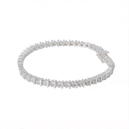 Believe by Brilliance Women's Silver Plated Cubic Zirconia Tennis Bracelet, 7.25"