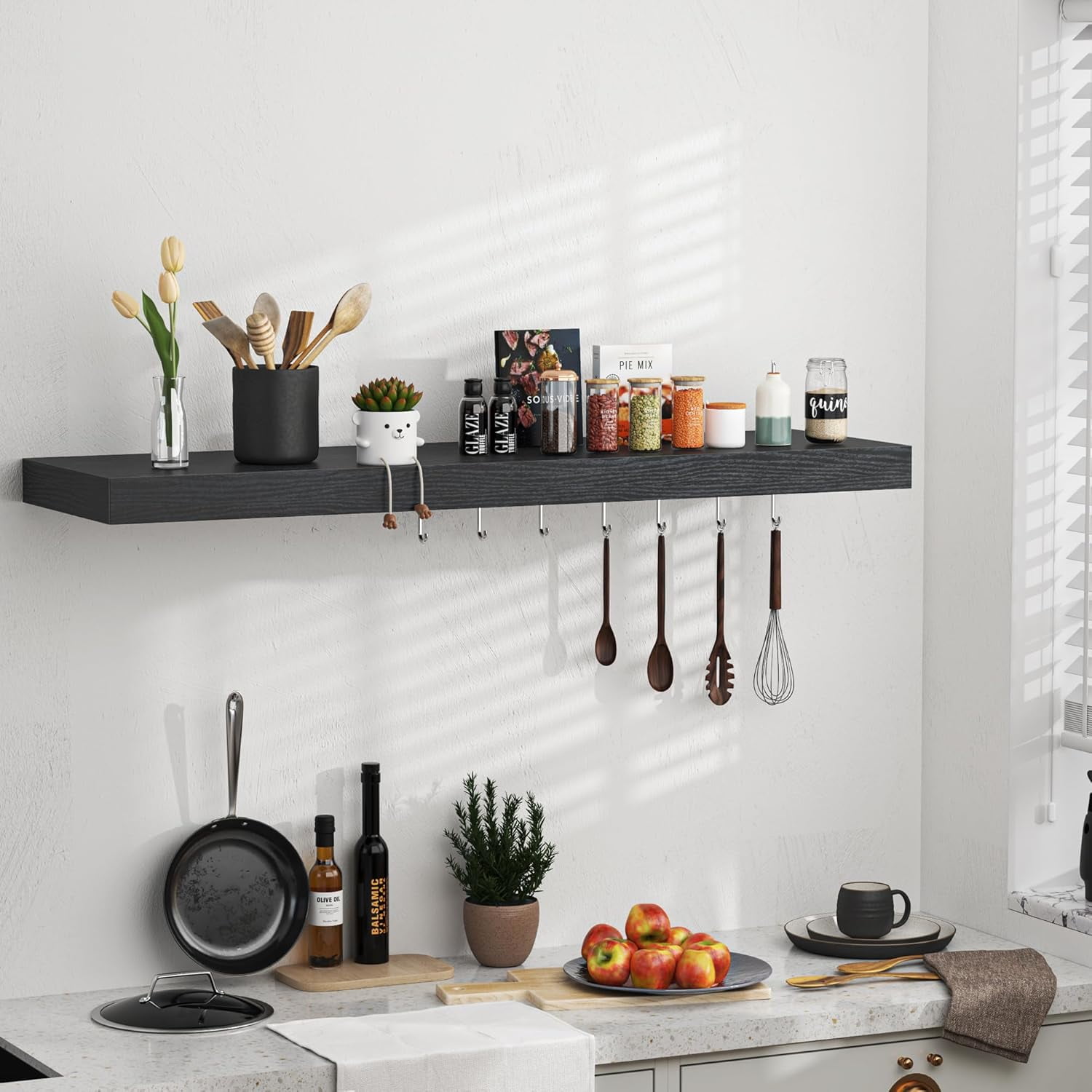 Floating Shelves - 10.23 Inch Deep Wall Shelf for Decor & Storage - Wall Mounted Display Shelving with Invisible Heavy-Duty Metal Bracket - 36" W x 10.23" D x 1.8" H - Set of 1 - Rustic Black